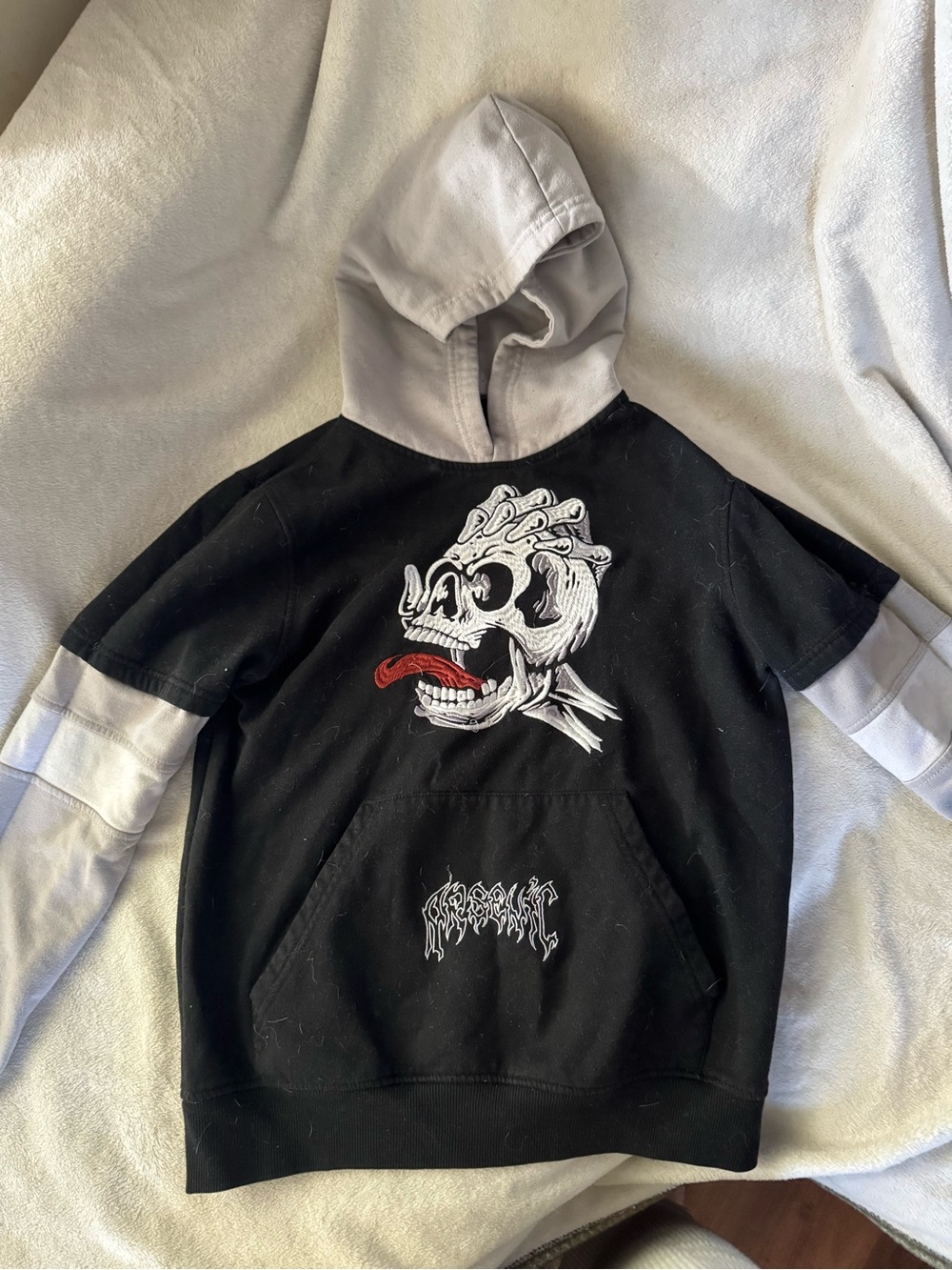 Black & Gray Kids Hoodie with Graphic Skull Design